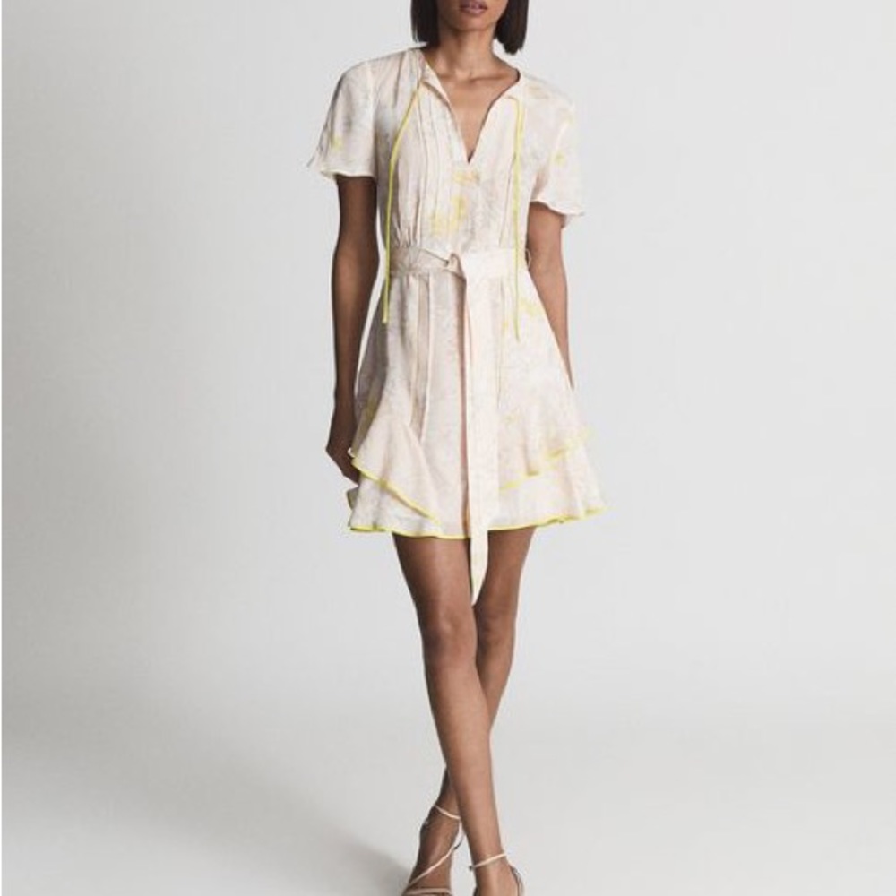 Reiss Pale Pink Mini Dress with Yellow Trim